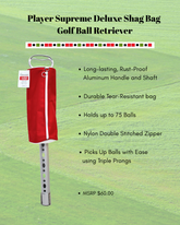 Player Supreme Deluxe Shag Bag Golf Ball Retriever | Rustproof Aluminum Shaft and Handle (Holds 75 Balls)