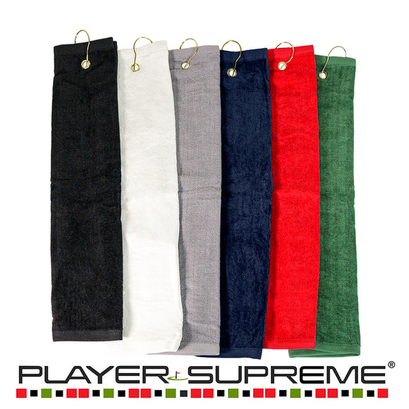 Player Supreme Signature Tri-Fold Cotton Terry Sports Utility Towel | Corner Hook and Grommet | 16