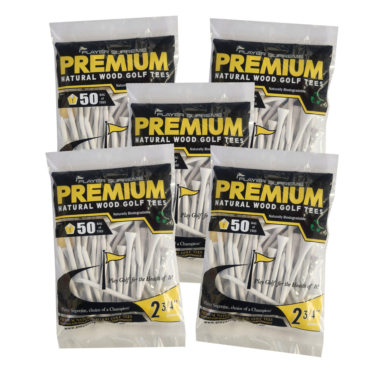 250 Premium Wood Golf Tees from Player Supreme - Available in multiple sizes and colors