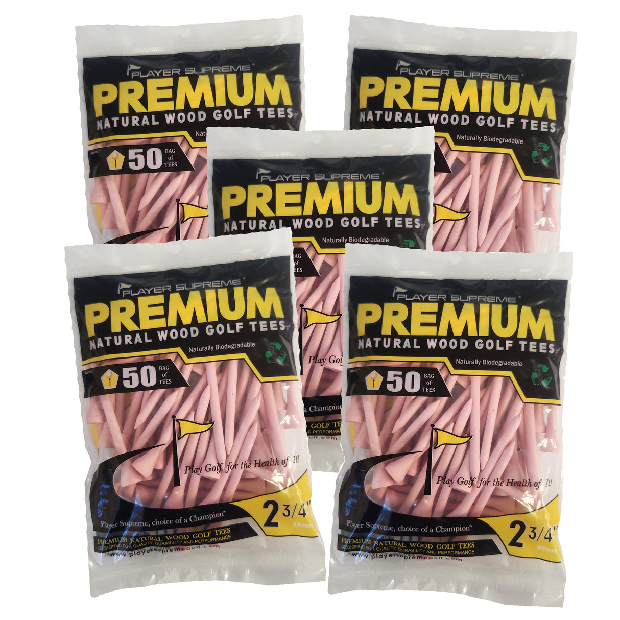 250 Premium Wood Golf Tees from Player Supreme - Light Pink