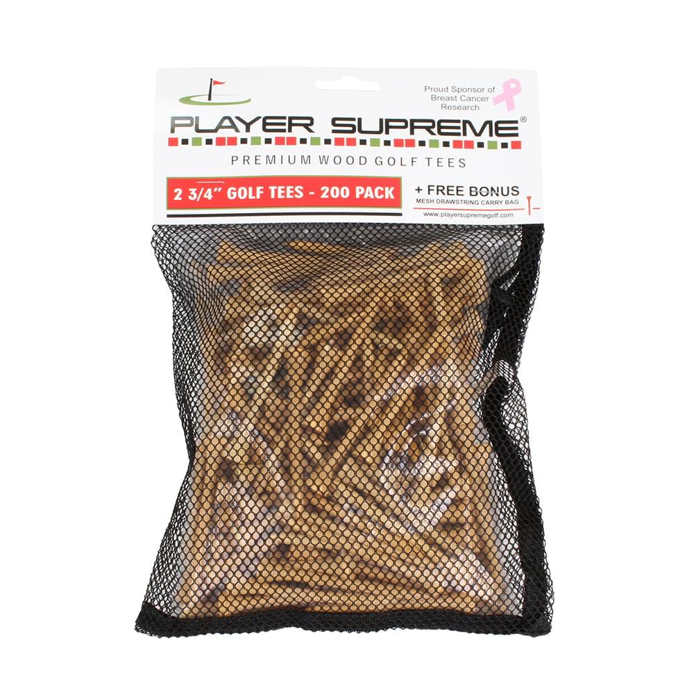 2 3/4" Player Supreme Premium Wood Golf Tee - 200 Pack (Neon, White or Natural)