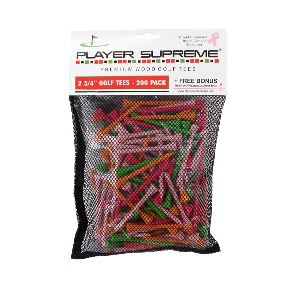 2 3/4" Player Supreme Premium Wood Golf Tee - 200 Pack (Neon, White or Natural)