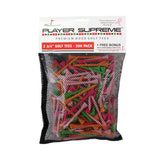 2 3/4" Player Supreme Premium Wood Golf Tee - 200 Pack (Neon, White or Natural)