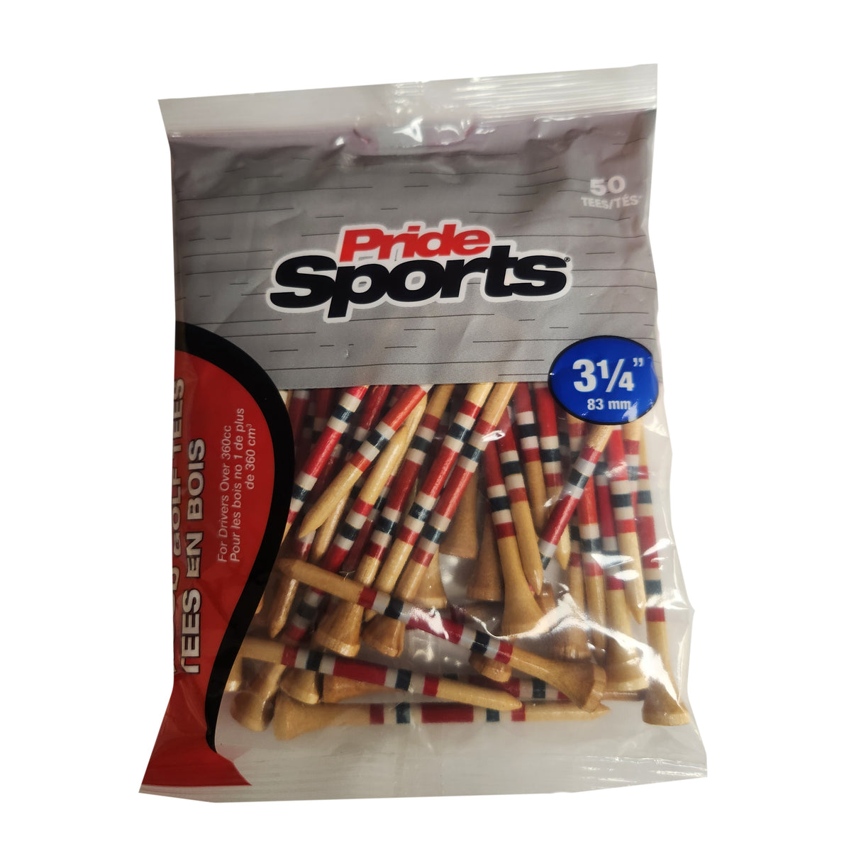 Pride Sports 3 1/4" tees with Red, White & Blue Stripes - 50 pack