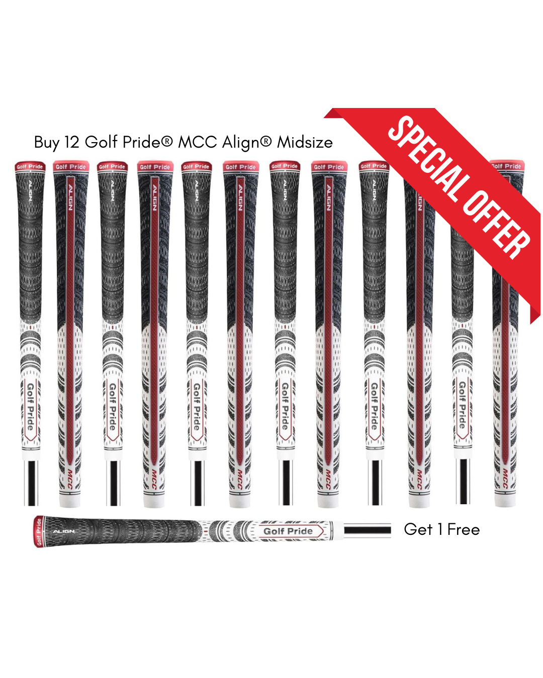 Golf Pride® MCC Align Classic Midsize White *SALE* Buy 12 get 1 FREE
