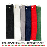 Player Supreme Signature Tri-Fold Cotton Terry Sports Utility Towel | Corner Hook and Grommet | 16"x24"