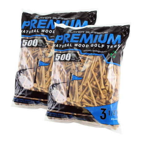 1000 PREMIUM NATURAL Golf Tees - (2 3/4" or 3 1/4")