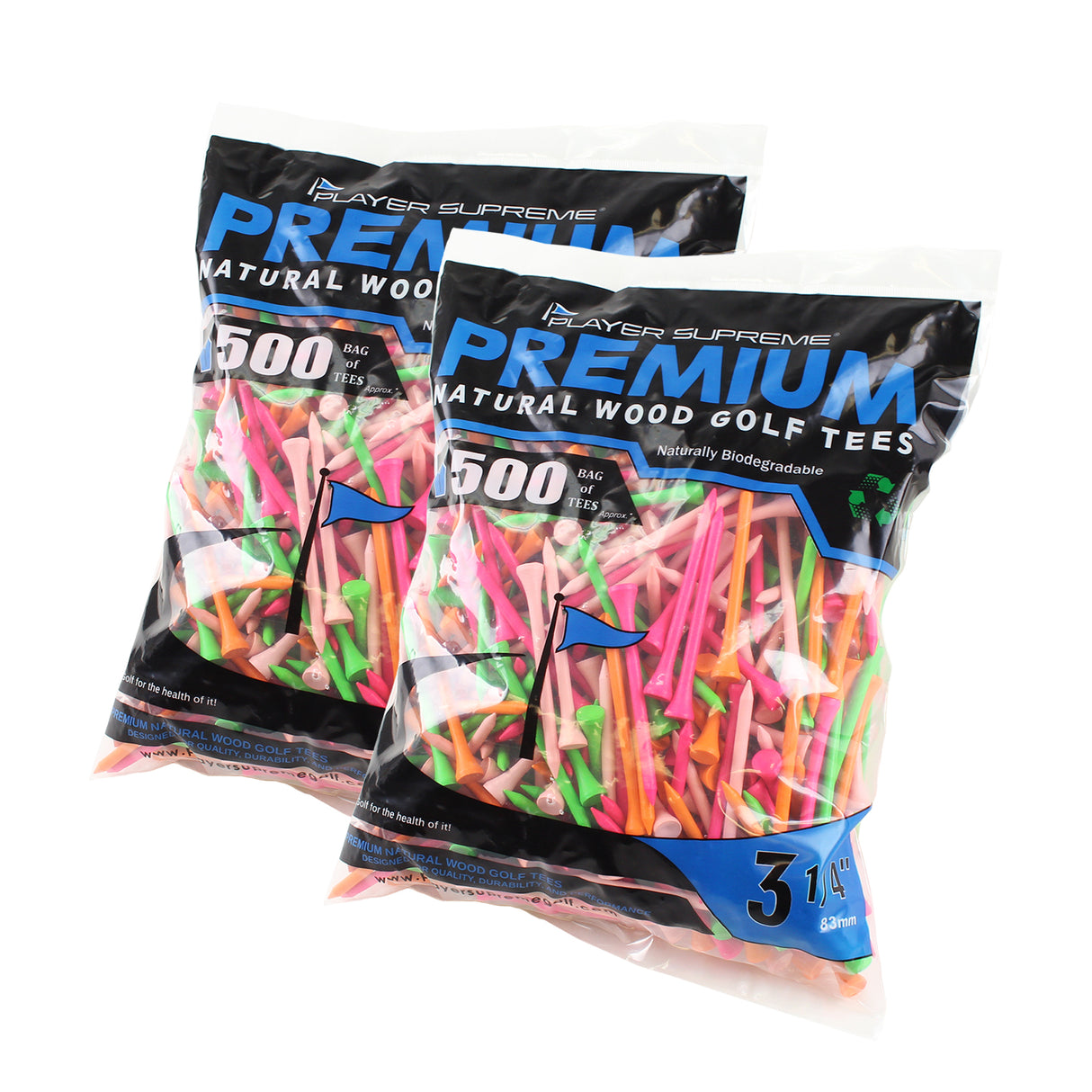 PREMIUM NEON MIX Golf Tees - 1000 Tee Box (2 3/4" - 3 1/4")