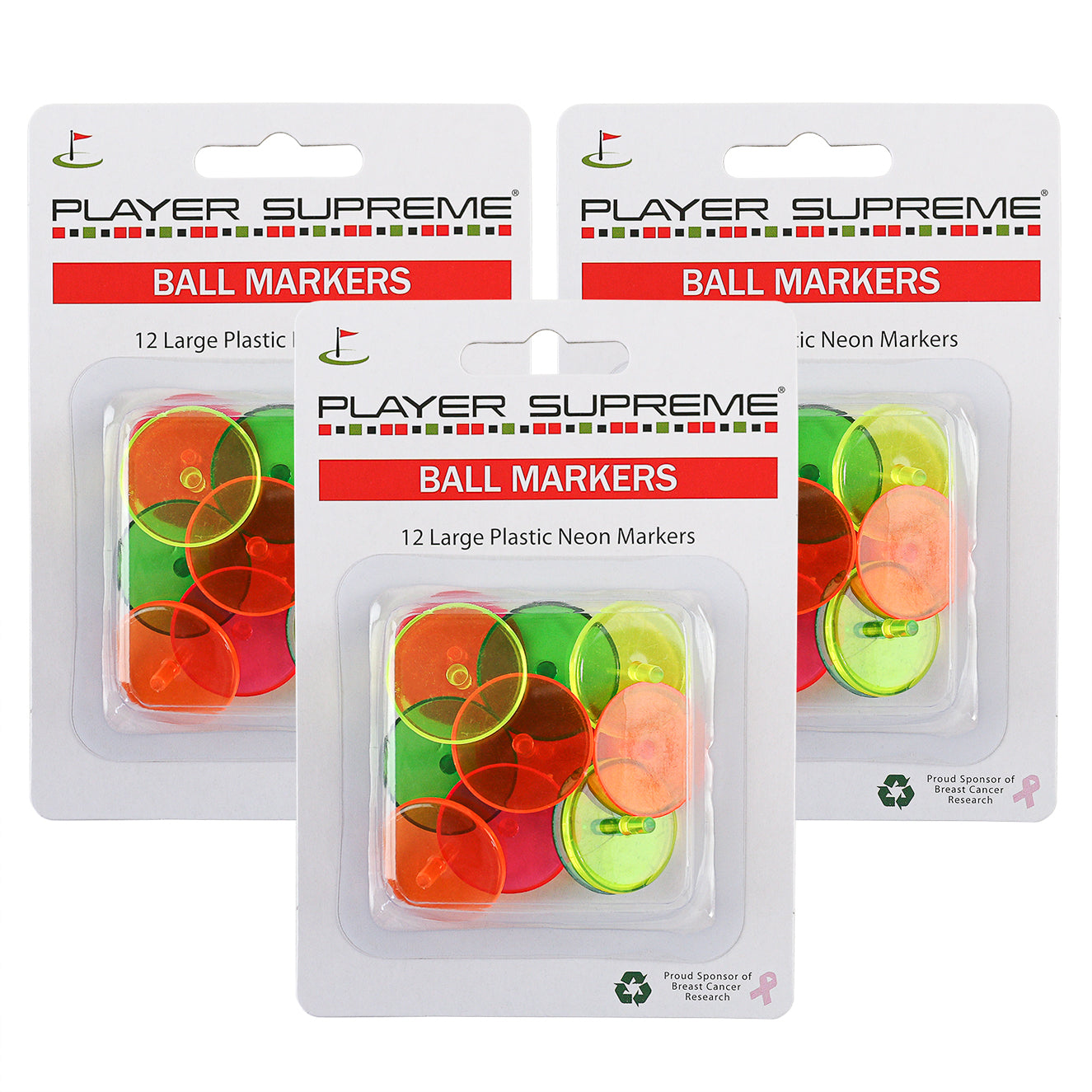 Player Supreme Large Plastic Neon Ball Markers 12/24/36 pcs