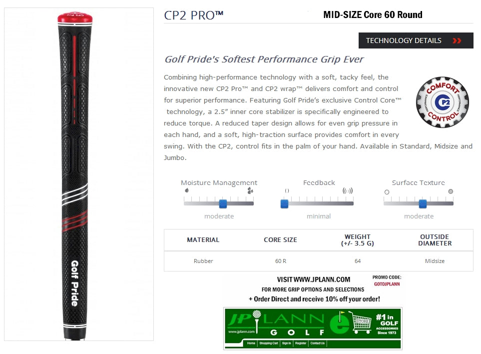 Golf Pride® CP2 Pro Grip (Multiple Sizes Available) | JP Lann Golf