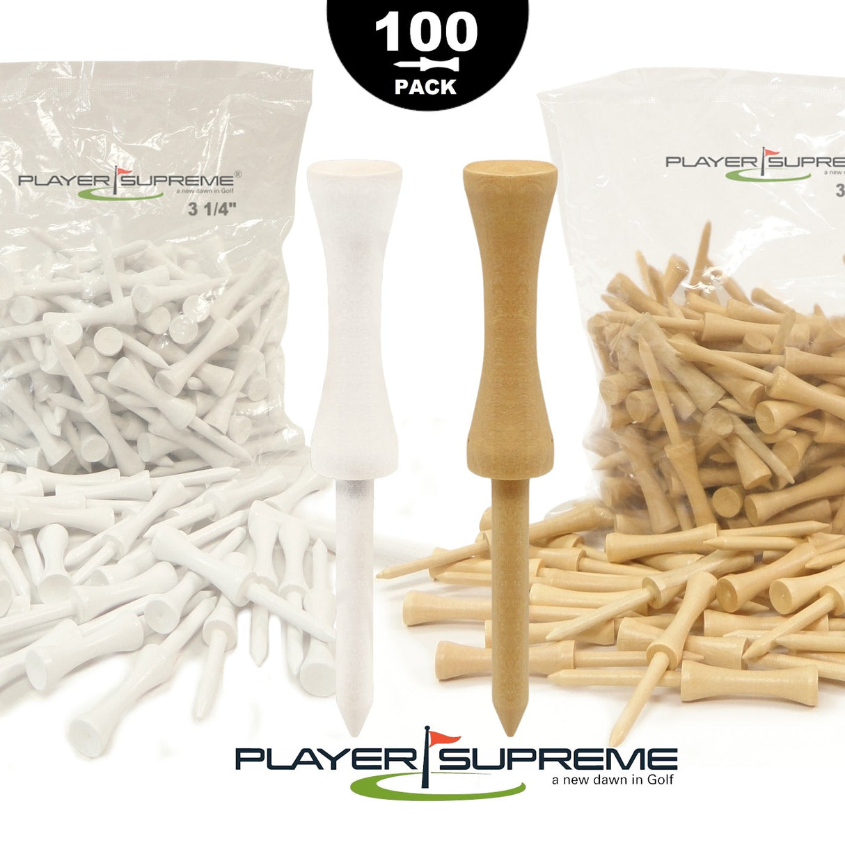 Player Supreme PREMIUM Step Golf Tees 100 Count (2 3/4" or 3 1/4")